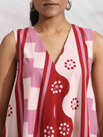 Thumbnail for trueBrowns Pink Cotton Abstract Print Dress