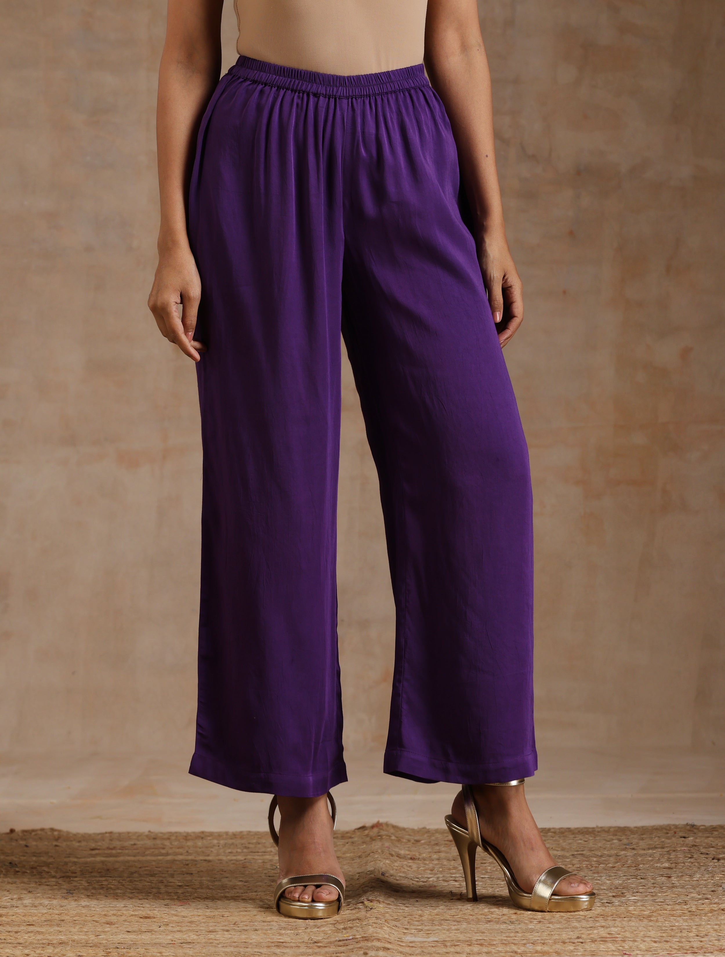 trueBrowns Violet Modal Satin Anarkali Set - Distacart