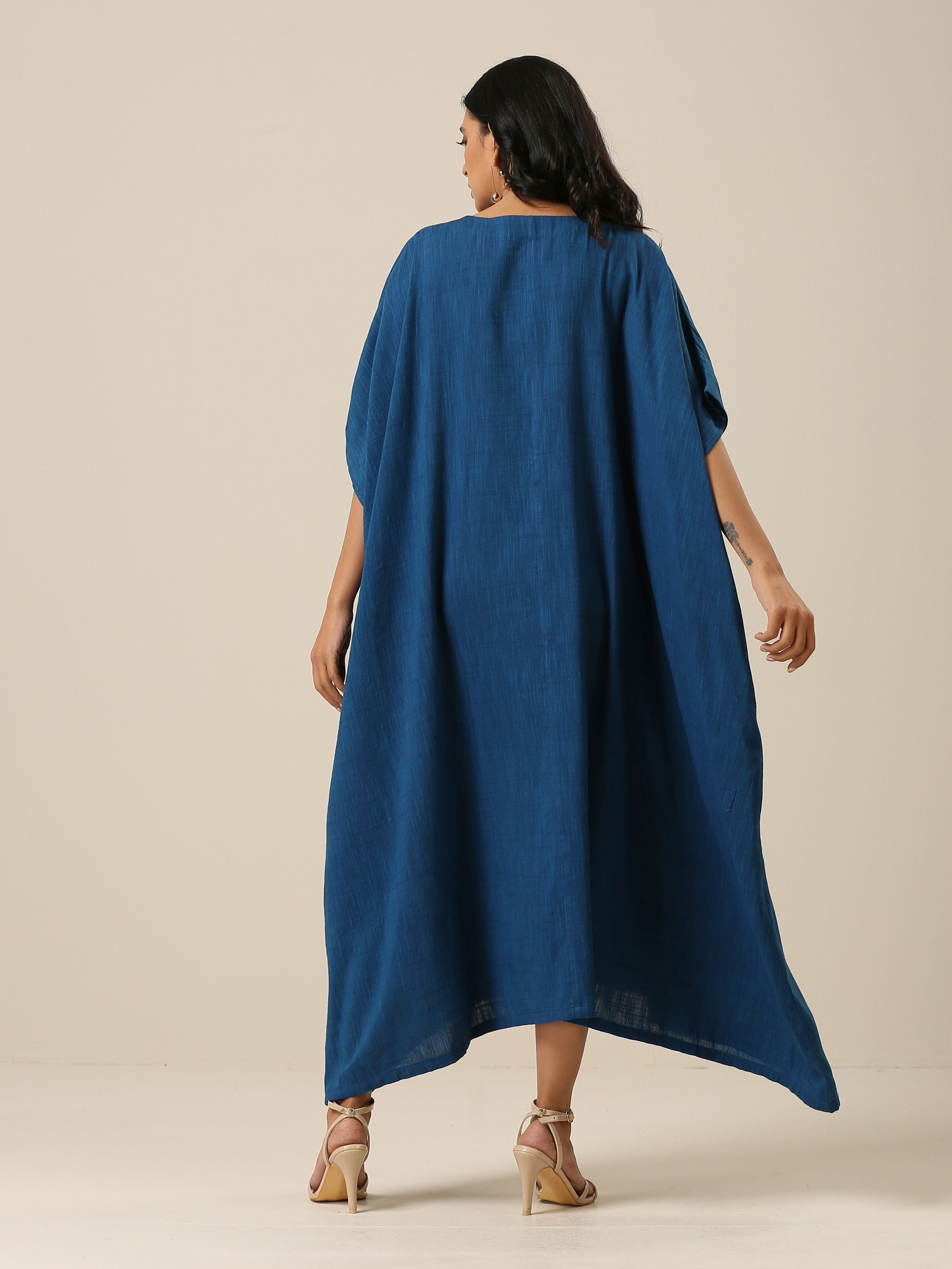trueBrowns Classic Blue Panel Kaftan dress - Distacart