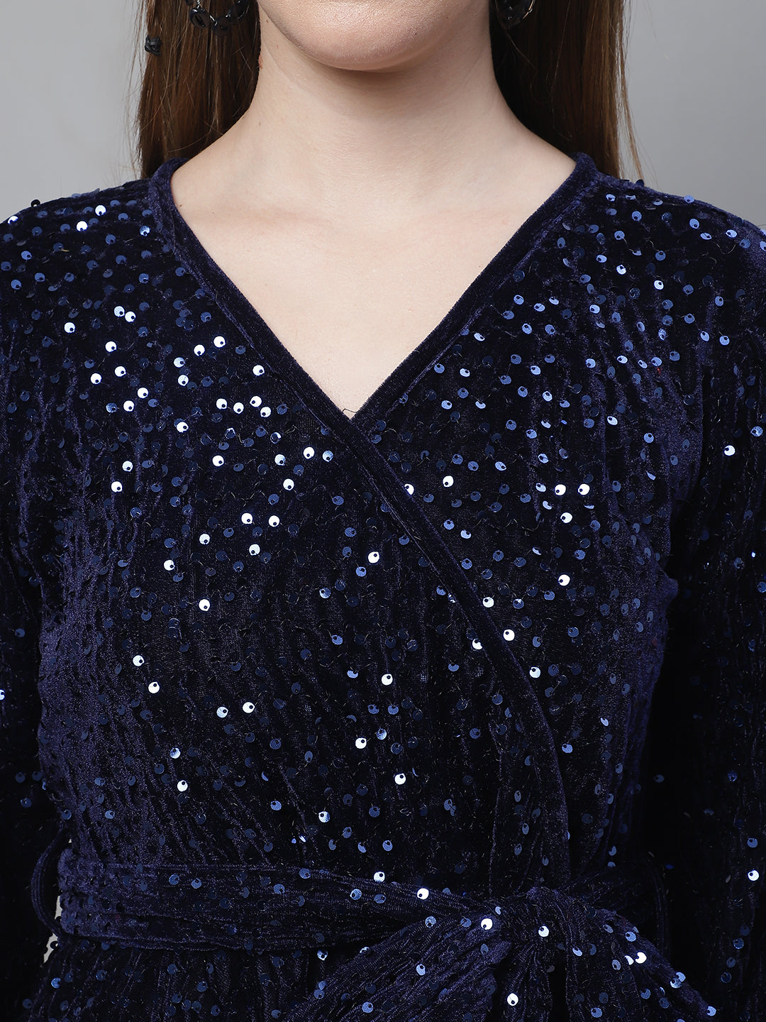 Jainish Women's WoSequin Velvet A-line dress - Navy Blue - Distacart