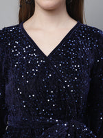 Thumbnail for Jainish Women's WoSequin Velvet A-line dress - Navy Blue - Distacart