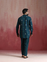 Thumbnail for trueBrowns Men's Blue Ikat Print Mandarin Collar Kurta Co-ord set