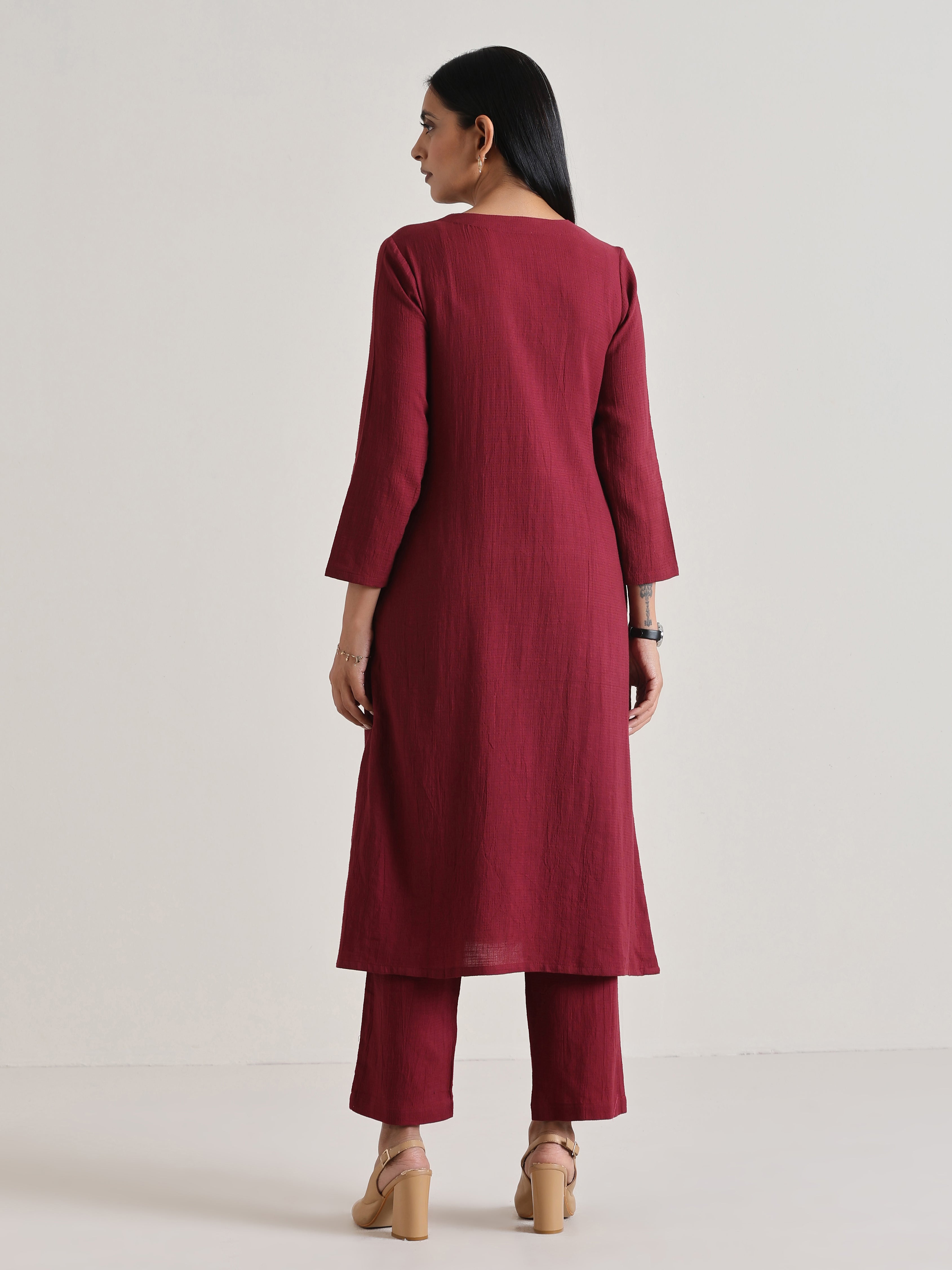 trueBrowns Maroon Angrakha Kurta Set - Distacart