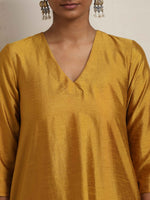Thumbnail for trueBrowns Gold Orange Silk A-line Kurta Set - Distacart