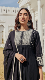 Thumbnail for BulBul Abhilasha Cotton Black Kurta Set with Dupatta