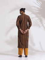 Thumbnail for trueBrowns Black Cotton Print Straight Kurta Set