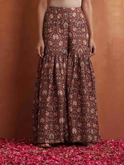 trueBrowns Brown Print Sharara Set - Distacart
