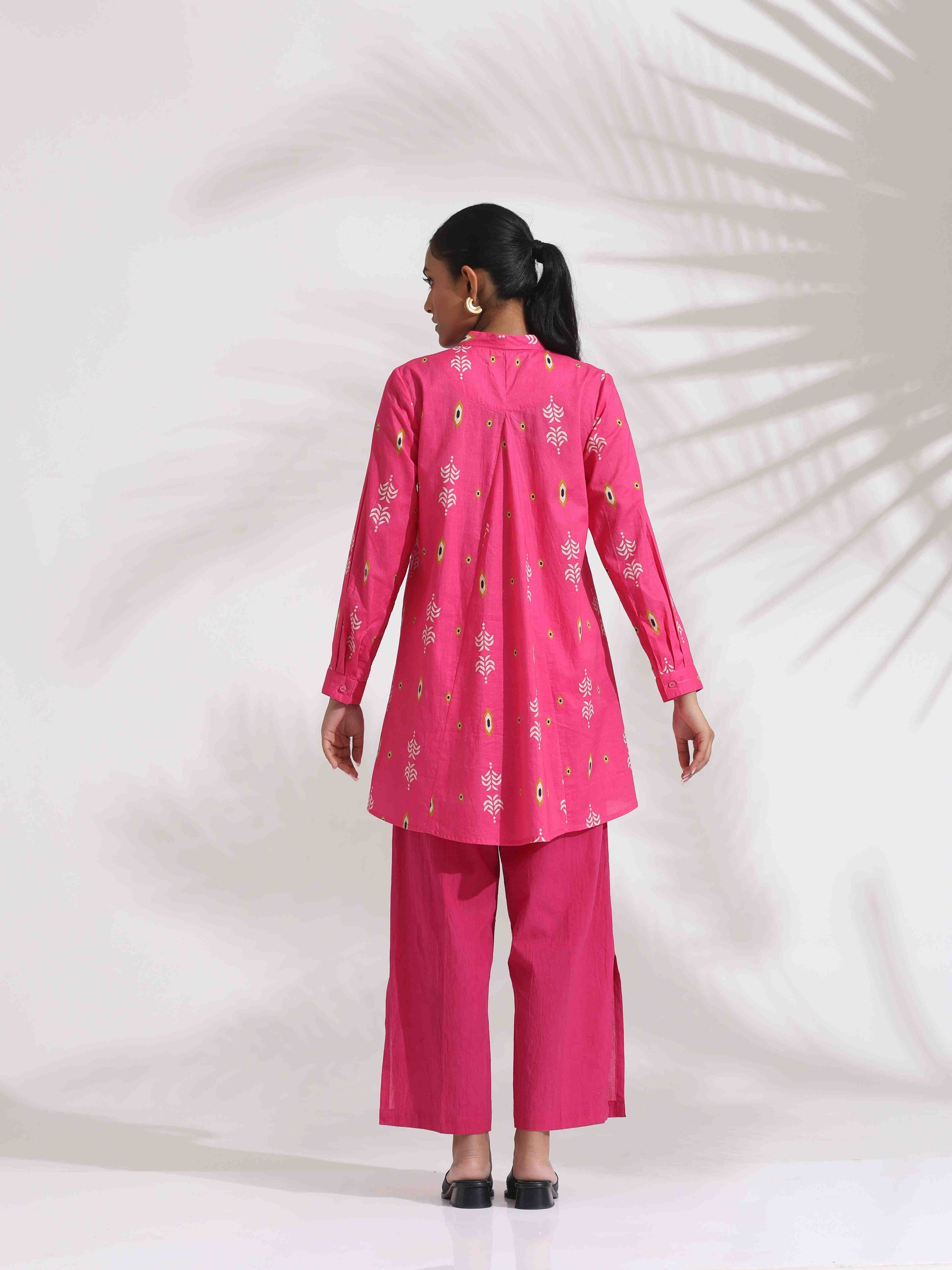 trueBrowns Pink Cotton Print Flared Top Co-ord Set - Distacart