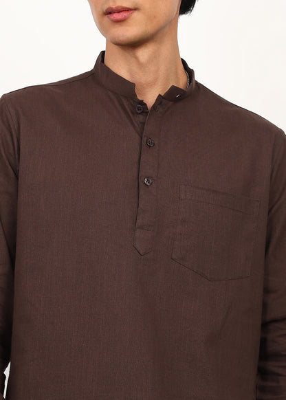 Fabmade Cocoa Drift Linen Kurta Set - Distacart