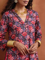 Thumbnail for trueBrowns Pink Print High Slit Kurta Set - Distacart