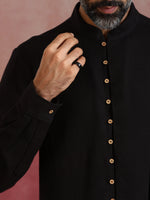 Thumbnail for trueBrowns Men's Black Cotton Dobby Kurta Co-ord Set