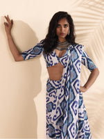 Thumbnail for trueBrowns Blue White Muslin Ikat Ready to Wear Saree - Distacart