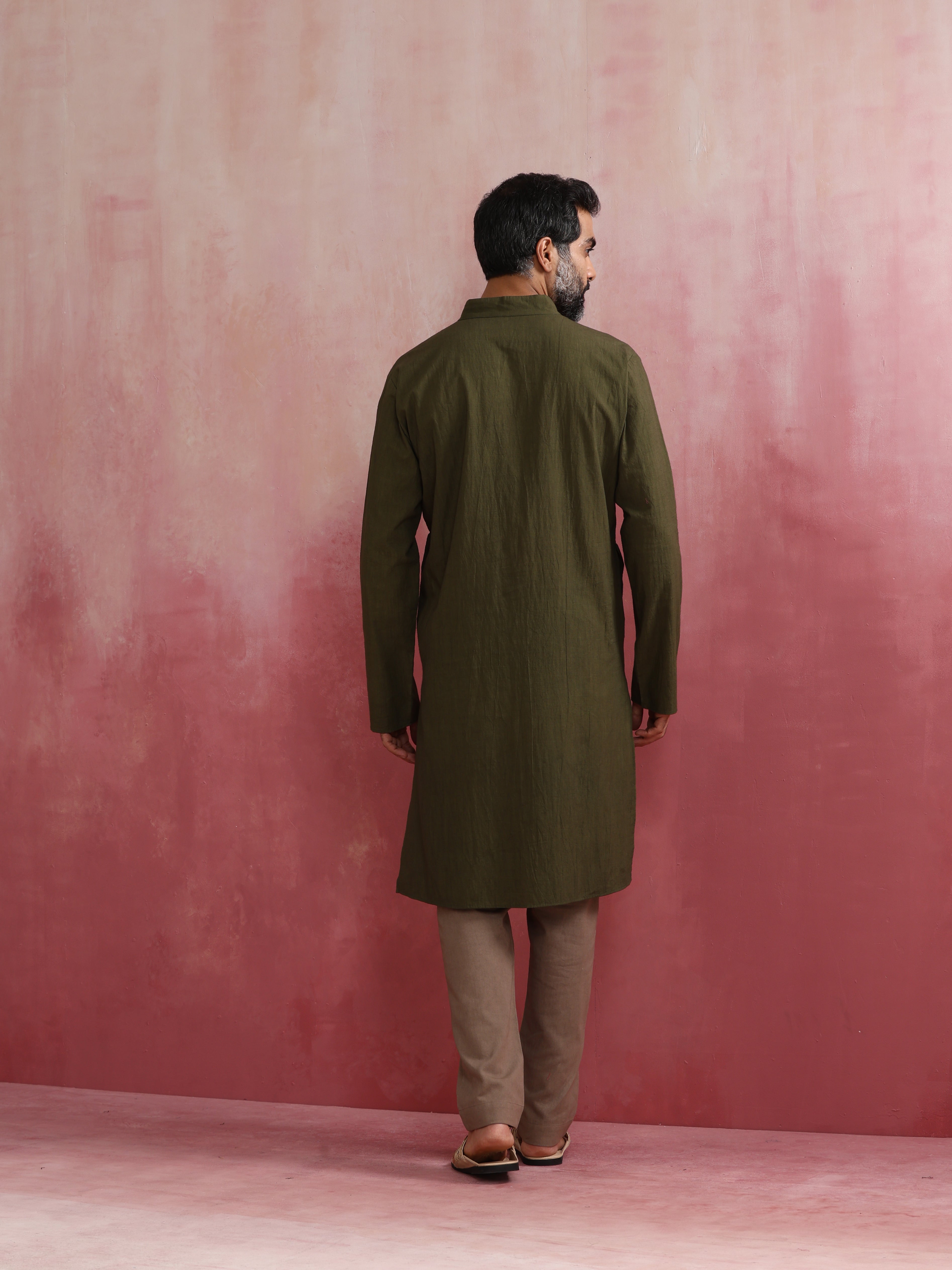 trueBrowns Men's Olive green Mandarin Collar Kurta - Distacart
