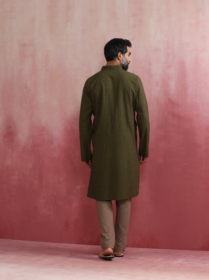 trueBrowns Men's Olive green Mandarin Collar Kurta - Distacart