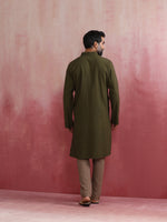 Thumbnail for trueBrowns Men's Olive green Mandarin Collar Kurta - Distacart