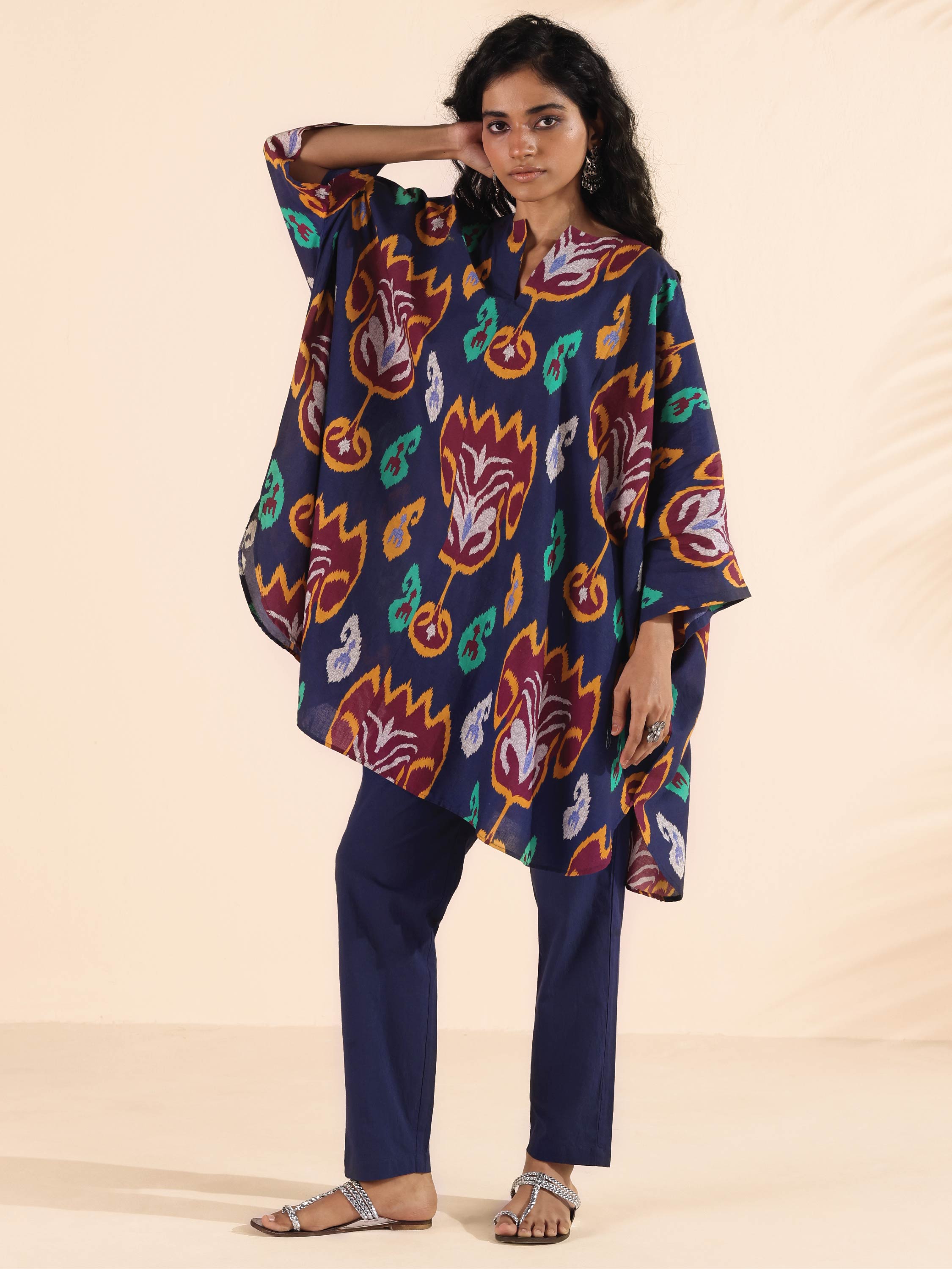 trueBrowns Purple Cotton Ikat Kaftan Co-ord Set - Distacart