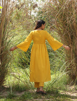 Thumbnail for trueBrowns Mustard Cotton Embroidered Flared Kurta Set