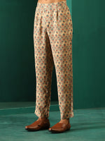 Thumbnail for trueBrowns Men's Beige Geometric Muslin Silk Printed Co-ord Set - Distacart
