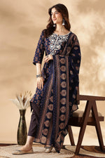 Thumbnail for BulBul Navy Blue Cotton Kurta Set with Dupatta