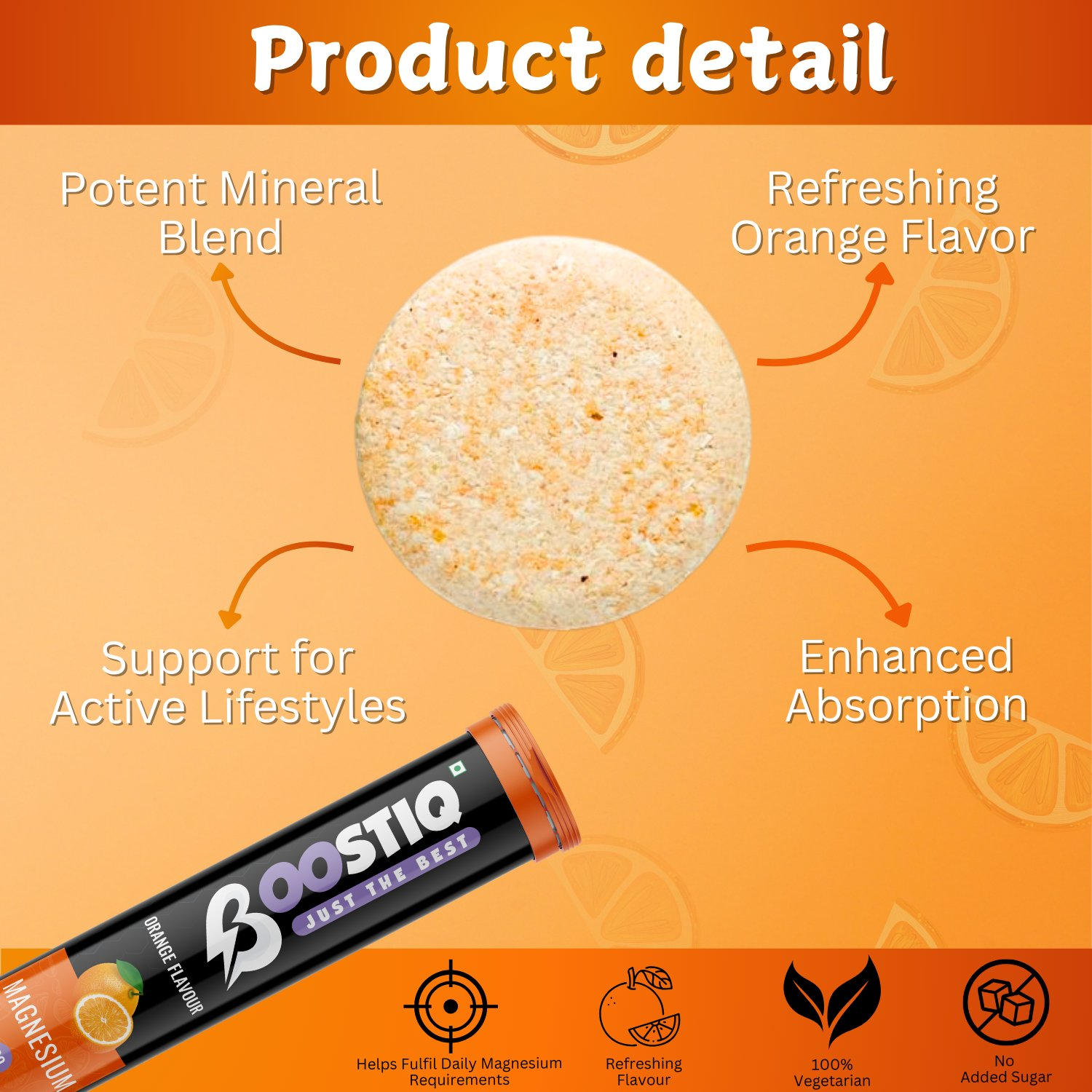 BOOSTIQ Magnesium Effervescent Tablets - Orange Flavour - Distacart
