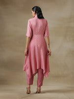 Thumbnail for trueBrowns Light Mauve Bandhani Printed Silk Handkerchief Kurta Pant Set - Distacart