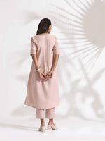 Thumbnail for trueBrowns Light Pink Slub Kurta Set