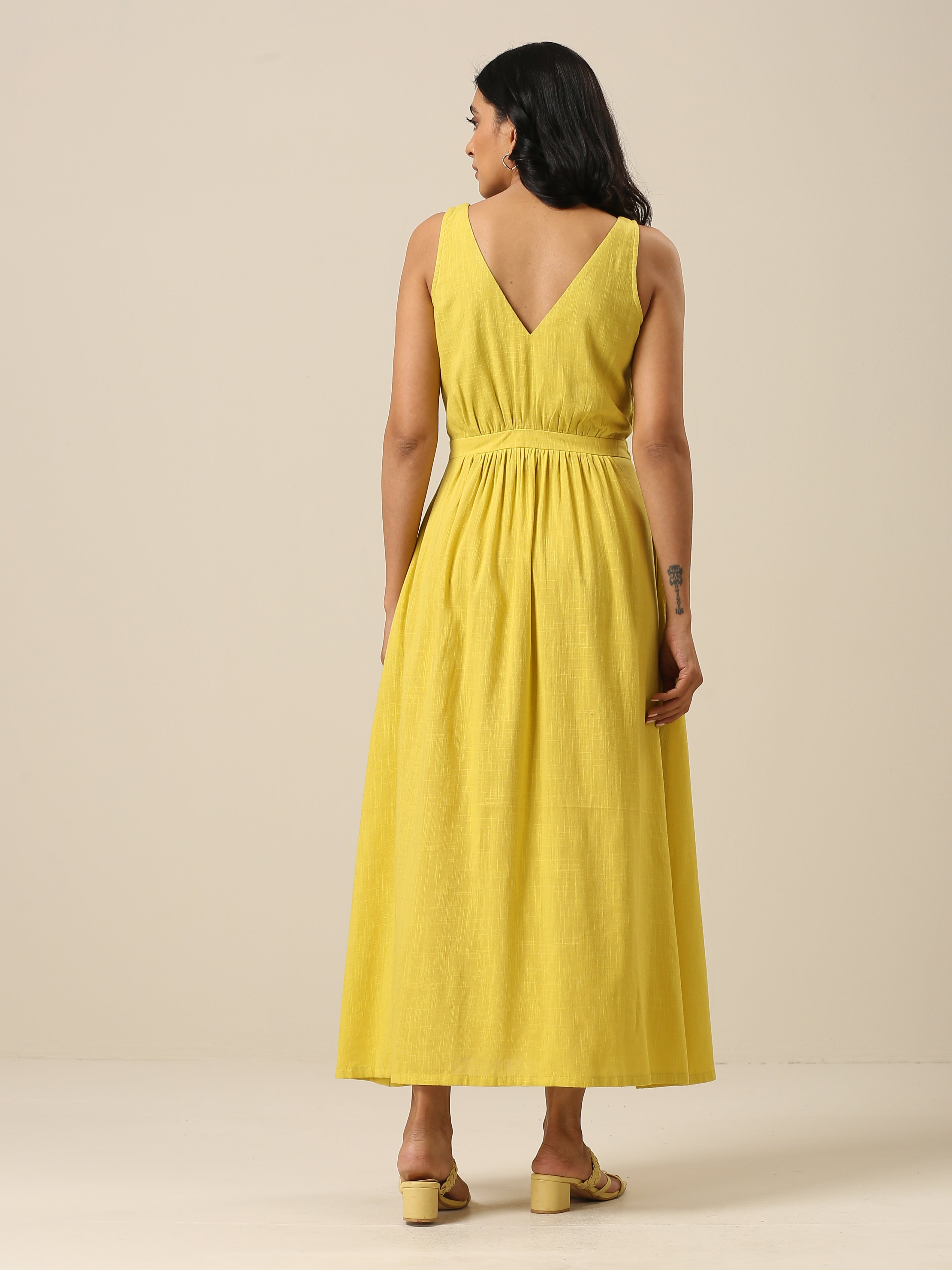 trueBrowns Lime Slub Texture Sleeveless Wrap Dress - Distacart