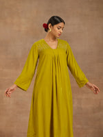 Thumbnail for trueBrowns Lime Velvet Yoke Embroidered Kurta - Distacart