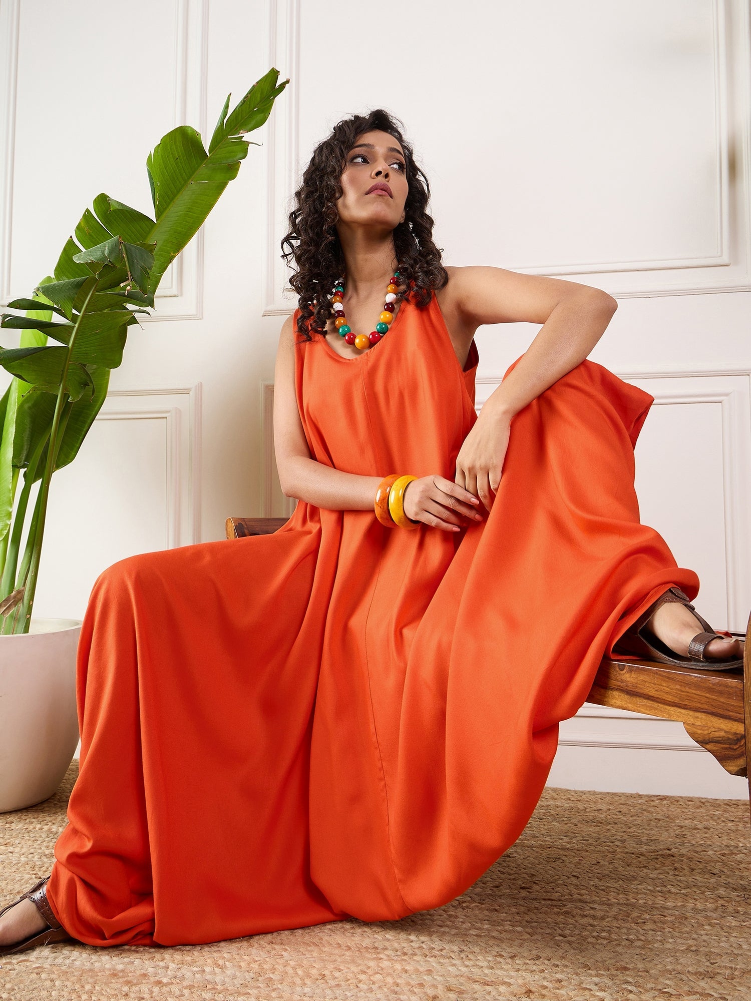 InWeave Orange Round Sleeveless Jumpsuit
