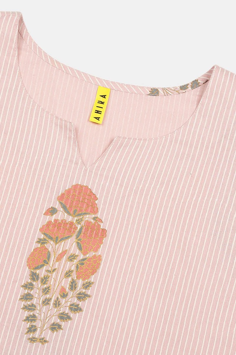 Ahika Pink Cotton Striped Night Suit - Distacart