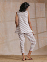 Thumbnail for trueBrowns White With Grey Buta Block Print Cotton Sleeveless Co-Ord Set - Distacart