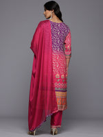 Thumbnail for Varanga Women Purple And Pink Thread And Gotta Work Straight Kurta With Trousers And Dupatta - Distacart