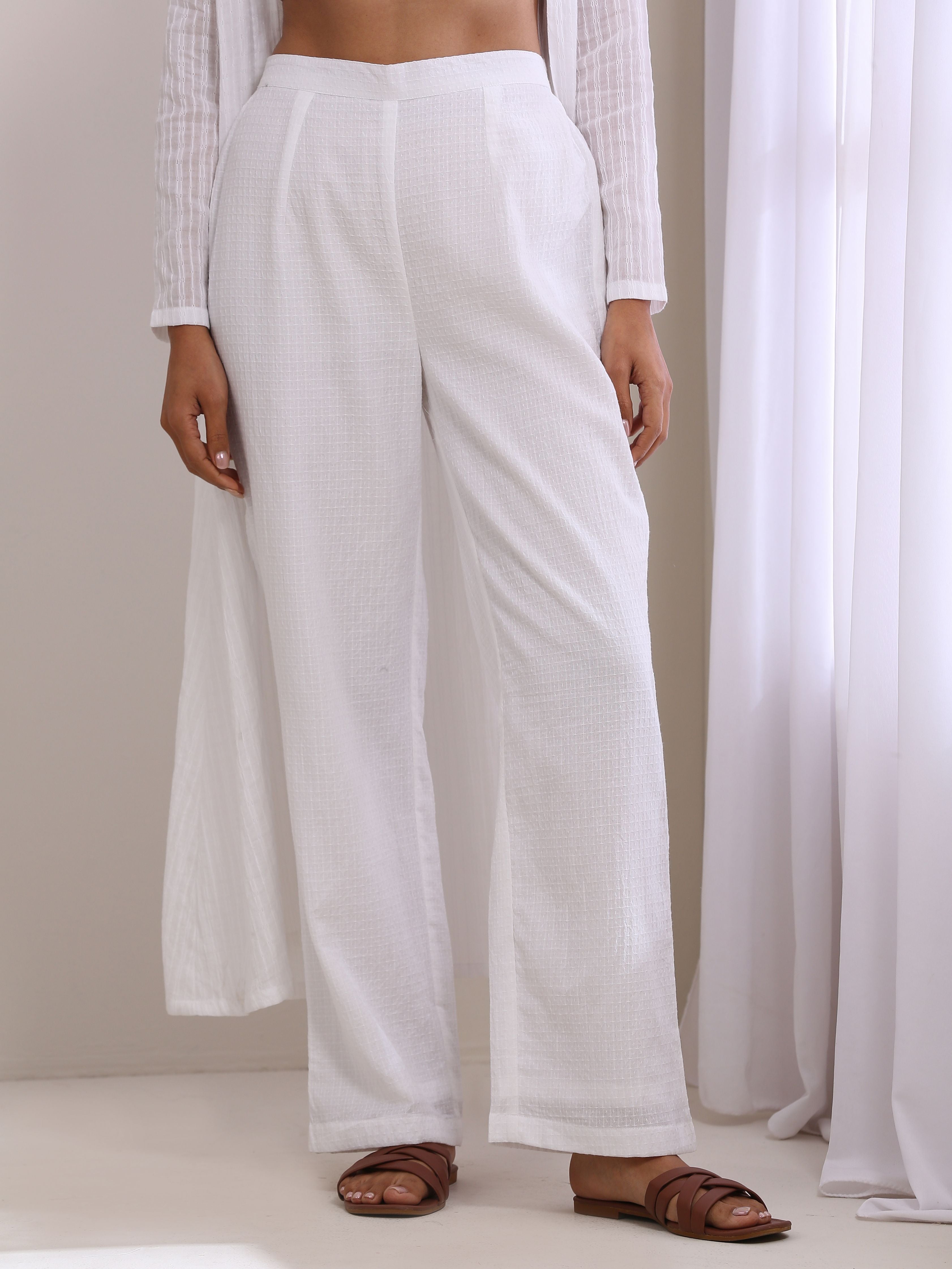 trueBrowns White Dobby Overlay Jacket Blouse Pant Set - Distacart