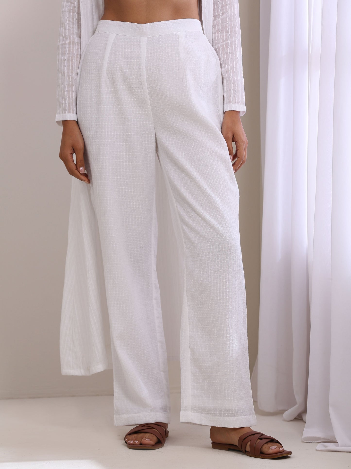 trueBrowns White Dobby Overlay Jacket Blouse Pant Set - Distacart