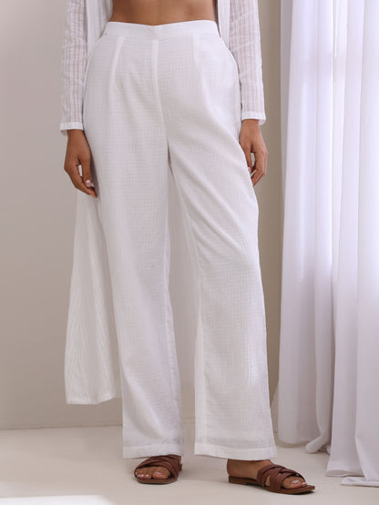 trueBrowns White Dobby Overlay Jacket Blouse Pant Set - Distacart