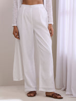 Thumbnail for trueBrowns White Dobby Overlay Jacket Blouse Pant Set - Distacart