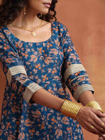 Thumbnail for trueBrowns Blue Print Straight Kurta Set