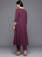 Thumbnail for Varanga Women Purple Zari Lace Embellished Yoke A-Line Kurta Set - Distacart