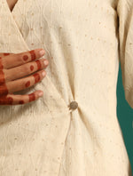 Thumbnail for trueBrowns Ivory Tonal Cotton Angrakha Kurta Pant Set - Distacart