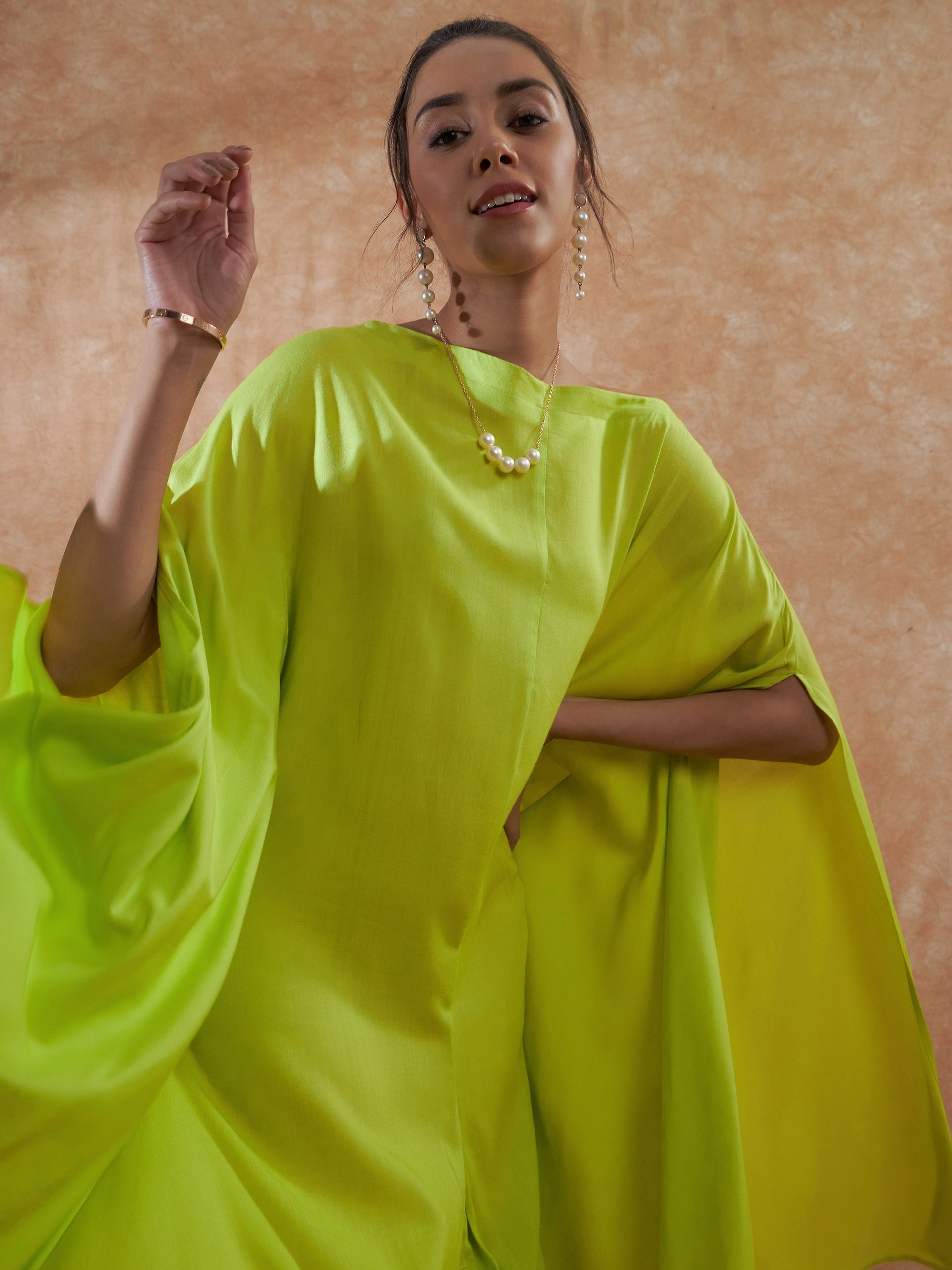 InWeave Lime Green Rayon Cowel Style Kaftan