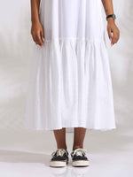 Thumbnail for trueBrowns White Cotton Schiffli Tier Dress - Distacart