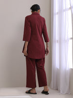Thumbnail for trueBrowns Ruby Wine Dobby Collar Short Co-Ord Set - Distacart