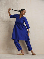 Thumbnail for trueBrowns Blue Silk Kurta Co-ord Set