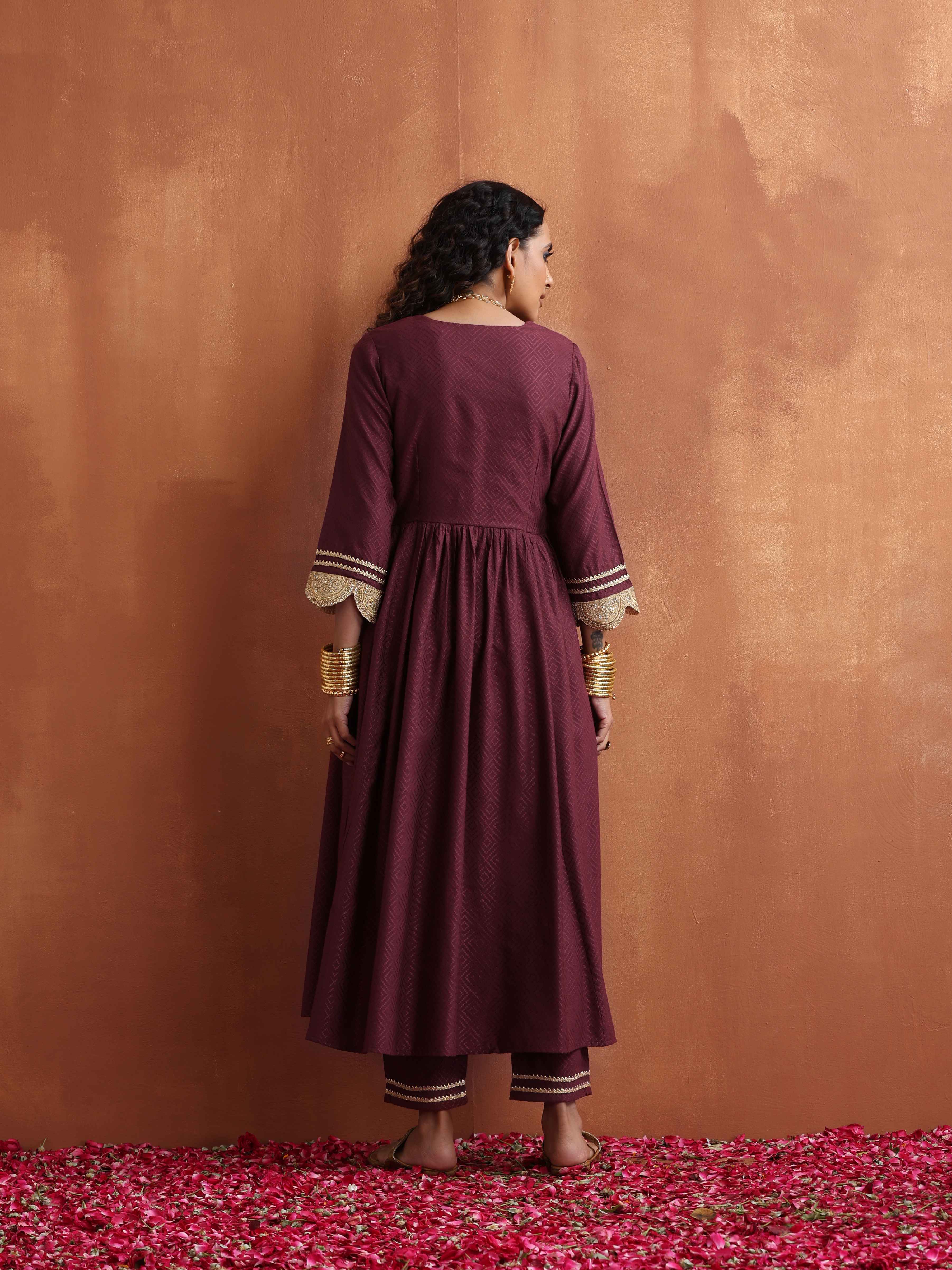 trueBrowns Maroon Flared Anarkali Kurta Set - Distacart