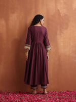 Thumbnail for trueBrowns Maroon Flared Anarkali Kurta Set - Distacart