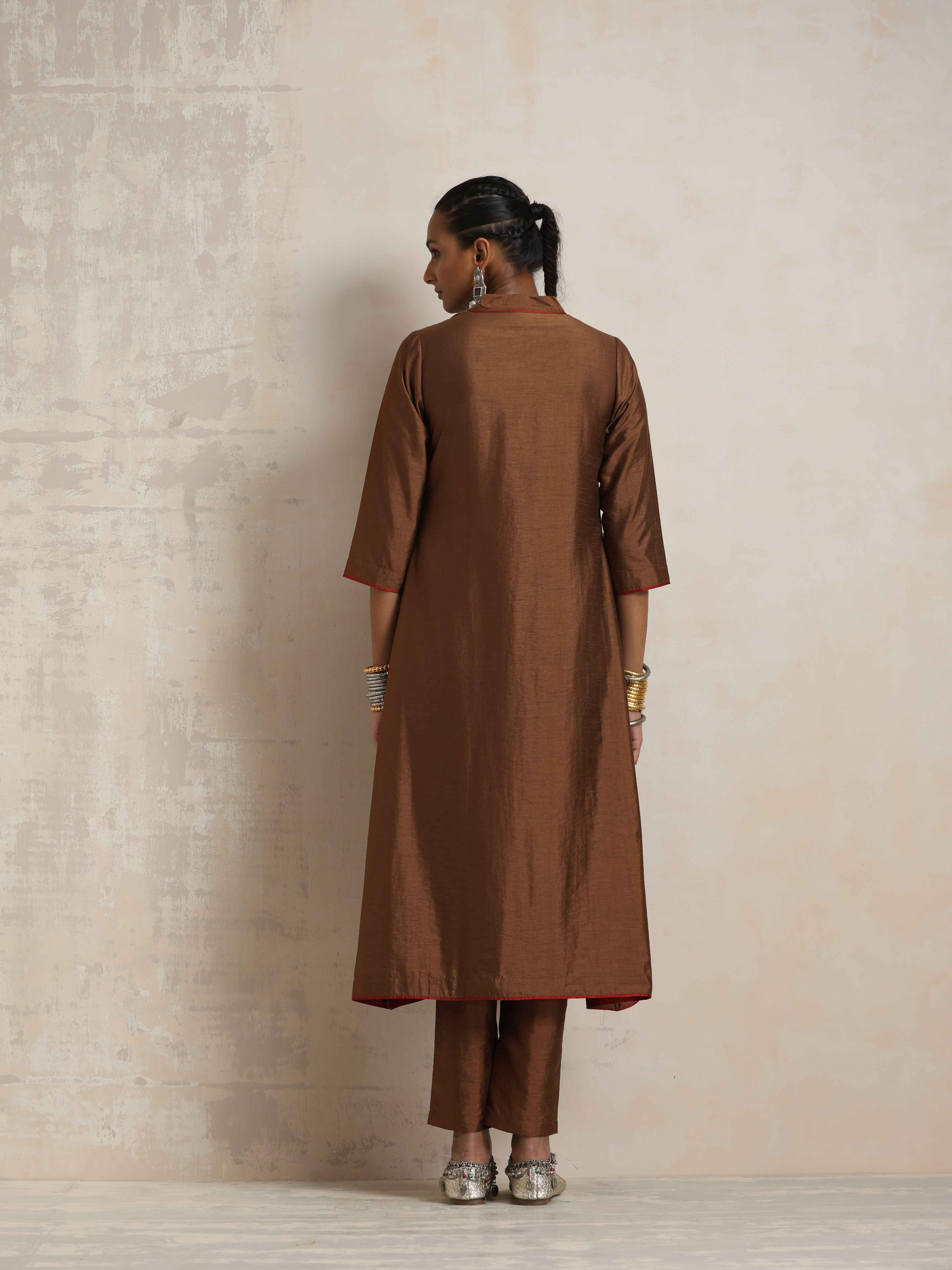 trueBrowns Brown Silk Kurta Set - Distacart