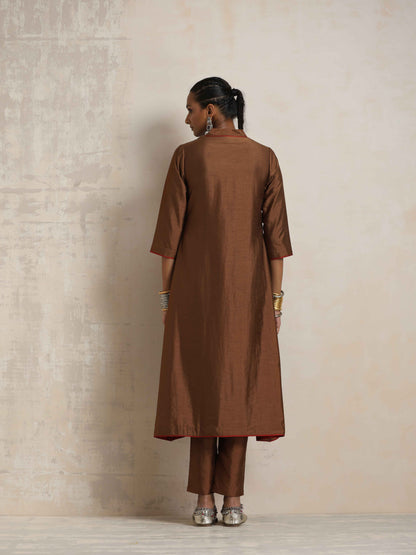 trueBrowns Brown Silk Kurta Set - Distacart