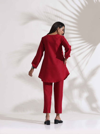 trueBrowns Maroon Slub Co-ord Set - Distacart