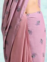 Thumbnail for trueBrowns Light Mauve Printed Velvet Ready to Wear Saree - Distacart