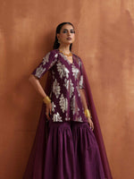 Thumbnail for trueBrowns Purple Metallic Sharara Dupatta Set